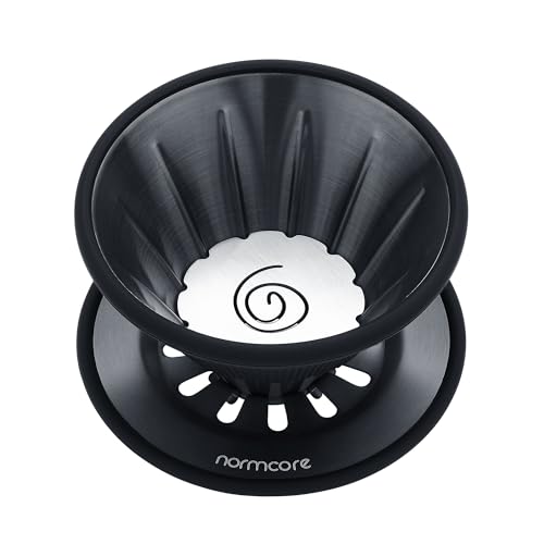 Normcore Gotero De Café 2 En 1, Prepara 1-2 Tazas De Café, Utiliza Modos De Preparación Duales, Cafetera De Papel De Cono O Fondo Plano, Acero Inoxidable 304 Recubierto De Titanio, Negro