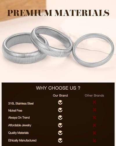 Gold Bangle Bracelets for Women Chunky Stretch Bracelet Set Stackable Bangles 14K Gold Plated Stainless Steel 10mm 16mm 20mm4