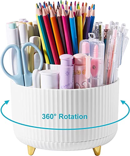 Baoswi Porte-crayon de bureau, 5 emplacements rotatifs à 360 °, organiseur pour bureau de bureau, fournitures de papeterie, accessoires de bureau pour bureau, école, maison