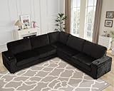 VOHOBY 110' Sectional Couches for Living Room, L-Shaped Couch with Chaise, 5-Seat Large Modern Sofa with USB & Type-c Port, Corduroy, Black