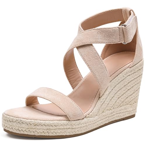 Lotgnimry Women's Open-Toe Wedge Sandles with Adjustable Ankle Strap, Elegant Casual Summer Sandals for Beach Walking
