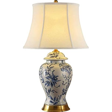 Retro blau und weiß Porzellan-Keramik-chinesischen Tischlampe Schlafzimmer Nachttischlampe Neu Cover
