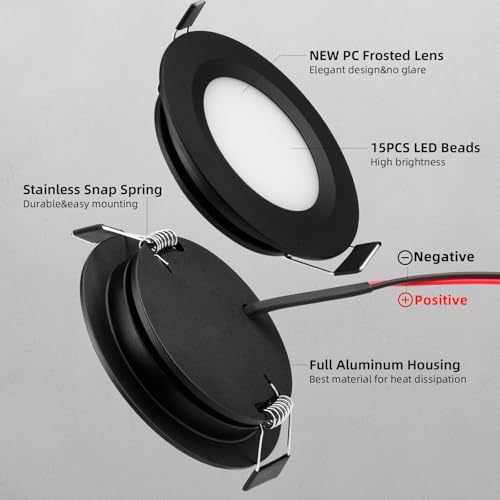 Image of 12V RV Recessed Puck Lights, Ultra-Thin, Warm White, Black, 6 Pack