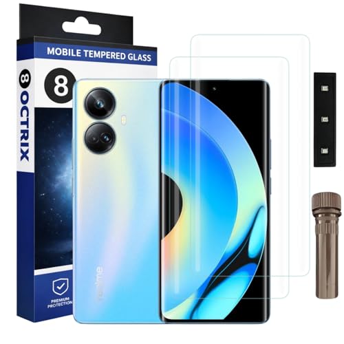 Image of Curved UV Tempered Glass Screen Protector for Realme 10 Pro Plus | Transparent | Pack of 2 | Full Screen Coverage with UV Installation Kit