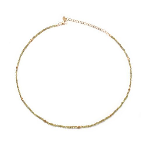 Aleasha Handmade Peridot Beaded Necklace August Birthstone Necklace 2mm Boho Choker Green Crystal Necklaces Women Stainless Steel 45cm Adjustable Bohemian Summer Beach Jewelry, Stone