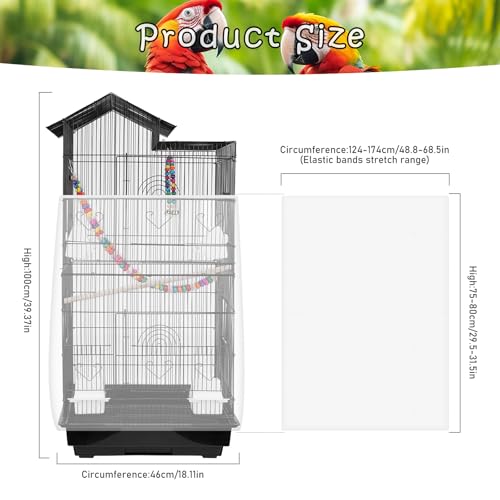 Universal Bird Cage Seed Catcher – Stretchy, Lightweight Mesh Skirt for Parrot Cages, Stops Scatter, Breathable Fabric, Adjustable & Reusable, White viiwxx