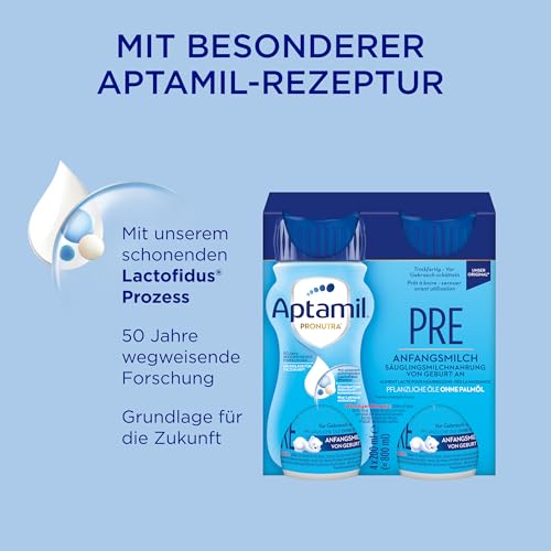 Aptamil Pronutra Pre – Anfangsmilch von Geburt an – Mit pflanzlichen Ölen ohne Palmöl – 6 x 4 x 200 ml