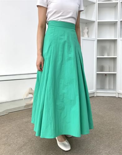 Women's Skirts Elastic Waist Slim Fit Cotton Linen Casual A Line Solid Color Midi Skirt4