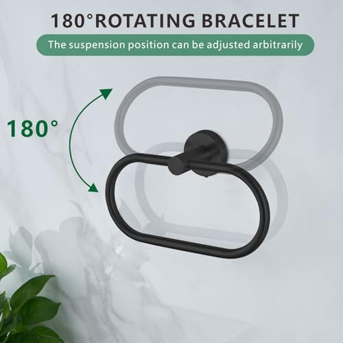 EOLAX Handtuchring zum Bohren, Handtuchhalter aus Schwarz, Moderner Badetuchhalter Wandhalterung, Handtuchhalterung Edelstahl Wandmontage, Badezimmer Zubehör