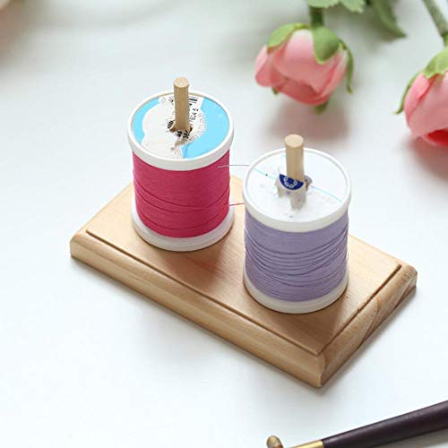 Image of Wooden Bobbin Holder Rack, Compact Standing Thread Organizer Display for Sewing Rooms and Embroidery Tables Premium Wood Natural Color 2 Shafts 9 x 5 x 1 cm