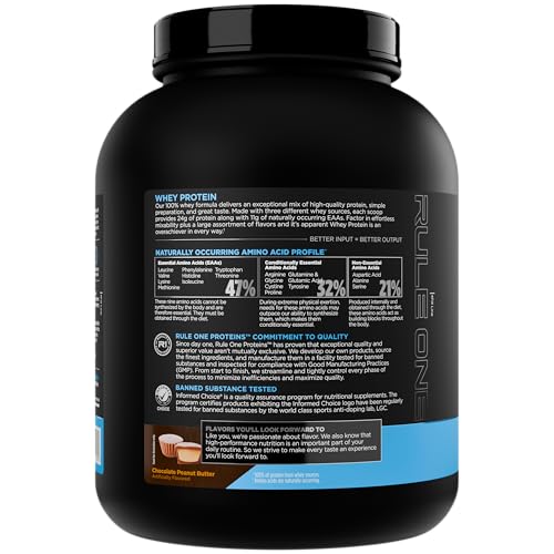 Image of Rule 1 Proteins Whey Protein - 24g Fast-Acting Protein from All-Whey Sources with Naturally Occurring EAAs & BCAAs for Workout Recovery or Anytime Use (5 Pounds, Chocolate Peanut Butter)