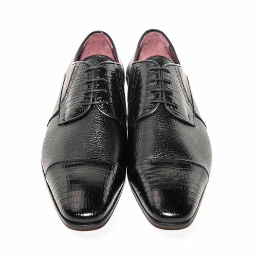 Mario Manzoni Black Genuine Deer Skin & Lizard Print Oxford Shoes 12M=453