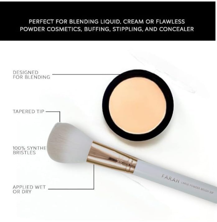 F.A.R.A.H. Large Powder Brush - Rose Gold Collection - Vegan Bristles with Brass Ferrule and Wooden Handle
