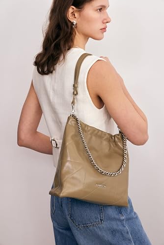 LA FESTIN Split Leather Shoulder Bag for Women with Adjustable Strap, Chain Detail, Elegant Women's Crossbody Handbags2