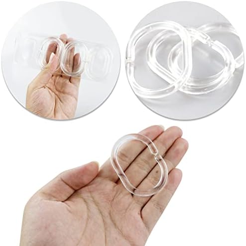 12 pack Clear Transparent Strong Plastic Shower Curtain Hook Rings Clips Replacement for Bathroom Pole and rail