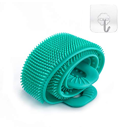 Lnlofen Silicone Back Scrubber for Shower, Exfoliating Long Silicone Body Back Brush, Handle Scrubbing Pad, Easy to Clean, Lathers Well, Comfortable Massage for Shower(Green)