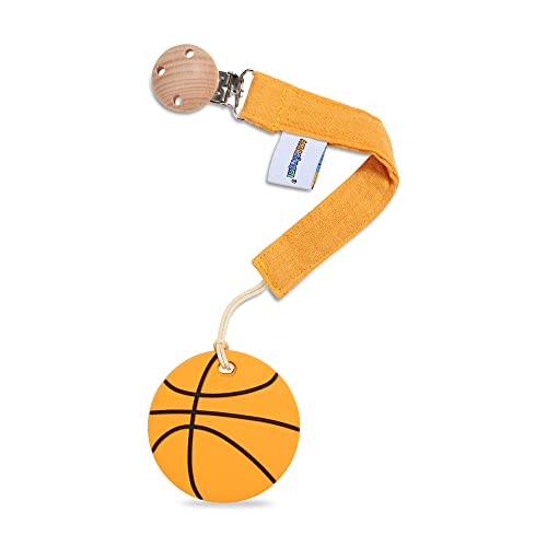 Image of AmazingM Baby Food Grade Silicone Sports Shape Teether Toy with Pacifier Clip Holder,Teething Pain Relief Toys Gift Set for 3 Months+ Boys and Girls,Freezer Safe,BPA Free (Basketball)