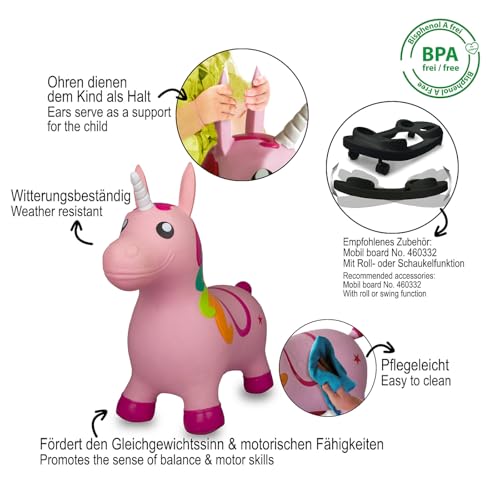 JAMARA 460316 Hüpftier Einhorn HoppyDoo - Spielzeug für Kinder, Hüpfspielzeug Baby Indoor/Outdoor, Geschenk für Kids, Gartenspielzeug, Bouncing, Pflegeleicht, BPA frei, mit Pumpe
