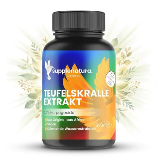 Teufelskralle Kapseln (Extrakt) | 270 Kapseln | PREMIUM: 2,7% Harpagoside | 1650mg pro Tag | Vegan & Laborgeprüft - SUPPLENATURA®