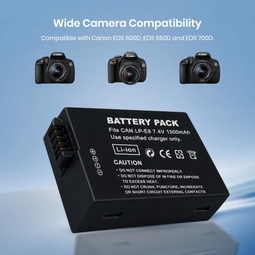 Image of Simpex LP-E8 Rechargeable Camera Battery 1500mAh Lithium-ion Replacement Battery Compatible with Canon EOS 600D, EOS 650D & EOS 700D DSLR Cameras(Black)