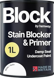 Hemway Stain Blocker Paint & Primer, Satin White 1L, Damp Seal Paint, Wood Primer, for Bathroom, Kitchen, Bedroom Walls & Ceilings, Damp Proof Undercoat Stain Block