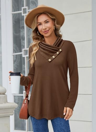 Image of Bulotus Womens Turtleneck Sweaters Ribbed Knit Split Cowl Neck Tunic Sweaters