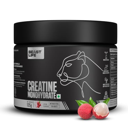 Image of BeastLife Micronised Creatine Monohydrate Powder Litchi 125g | 33 Servings | NABL Lab Tested | Rapid Absorption for Muscle Strength & Athletic Performance