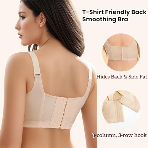Image of Women's Push Up Bra Hide Back Fat Full Coverage Bras with High Support Plus Size T-Shirt Bra for Smoothing Back