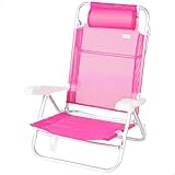 AKTIVE Chaise de Plage Pliable Basse, rayée, Mesure 47 x 49 x 82 cm, Multiposition, 8 Positions, textilène et Aluminium, Poids supporté 110 kg, poignée de Transport, chaises rembourrées (62685)