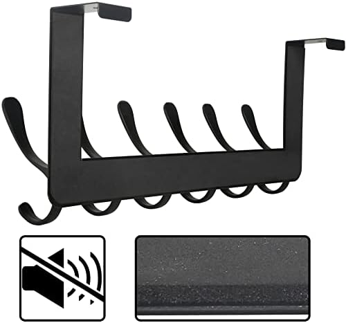 SKOLOO Over The Door Hooks - for Doors up to 4.5cm Thick, Stainless Steel Door Hanger with 6 Hooks, Over The Door Hanger for Coats Clothes Hat Towel Jacket, Black