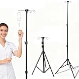 pacha-stepura IV Pole Portable, Adjustable IV Stand with Hooks Medical IV Drip Infusion Bag Holder, IV Fluids Floor Stand