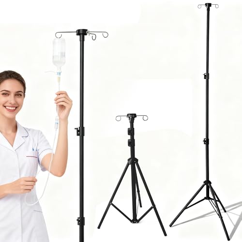 pacha-stepura iv Poles Portable Foldable for Traveling, Adjustable IV Stand with Hooks,Pole Stand,Feeding Tube Holder (Black)