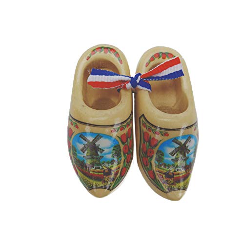 Essence of Europe Gifts E.H.G Decorative Wooden Shoe Clogs Dutch Landscape Design Natural Tulips (3.25