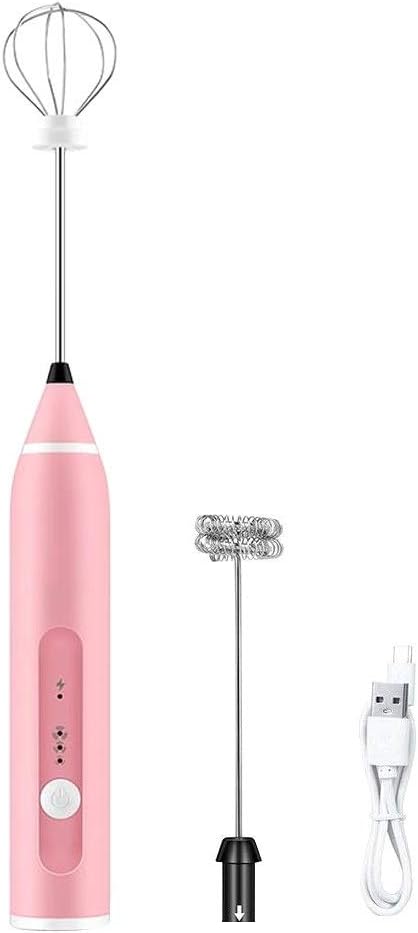 Whisks for Cooking USB Rechargeable Blender Milk Frother Handheld Electric Mixer Foam Maker Stainless Whisk 3 Speed For Coffee Cappuccino 4 Colors Whisking Whisk (Color : White) (Pink)