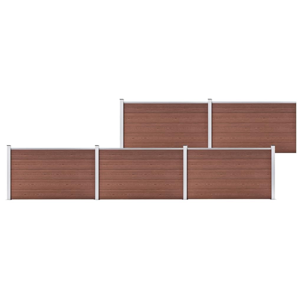 Gartenzaun WPC braun 872x106 cm Zaunelement Sichtschutz Holz-Kunststoff Verbund mit Aluminium Pfosten für Terrasse Vorgarten Balkon, blickdicht, robust, wetterbeständig, einfache Montage