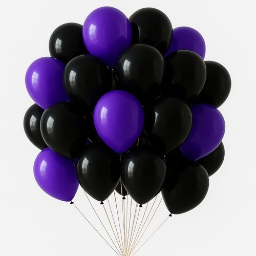 Purple and Black Balloons 12inch 60pcs Halloween Balloon Arch Kit Purple and Black Birthday Decorations Latex Balloons for Halloween Decorations Indoor Party Backdrop