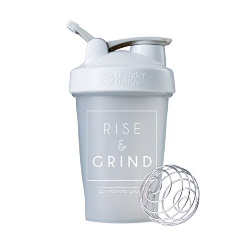 Rise & Grind on BlenderBottle brand Classic shaker cup, 20oz Capacity, Includes BlenderBall whisk (Rise & Grind - 20oz - Pebble)
