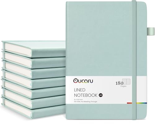 Oucaru Lined Journal Notebook, 8 Pack, 180 Pages, A5 Journals for Writing, 100 GSM Thick Paper, Small Notebooks Daily Journal for Women Men Work, Business, School, Travel Supplies