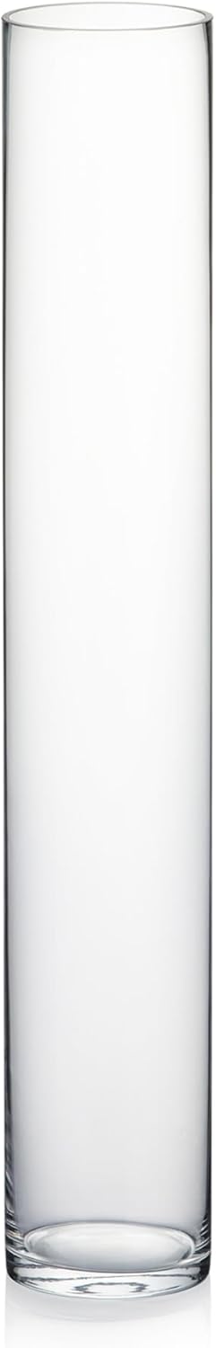 WGVI Quality Thick Weighted Tall Clear Cylinder Glass Vases, 4" W x 24" H, Flower Arrangement Floating Candle Holders Wedding Centerpieces Event Floral Container Tabletop Display Décor, 1 Piece 1 4"x24"H