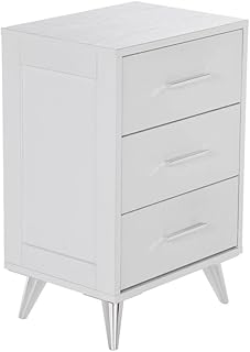 Allora Mid-Century 3 Drawer Nightstand in White and Chrome Finish