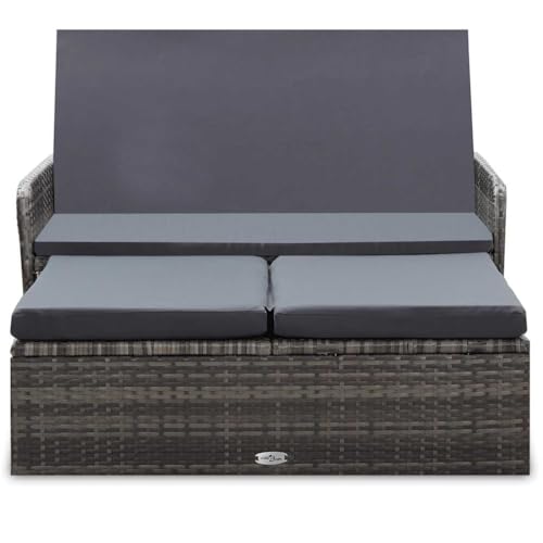 vidaXL Set de Muebles de Jardín 2 Piezas y Cojines Conjunto Casa Patio Aire Libre Terraza Sofá Mesa Tablero Sillas Sillón de Ratán Sintético Gris - imagen 9