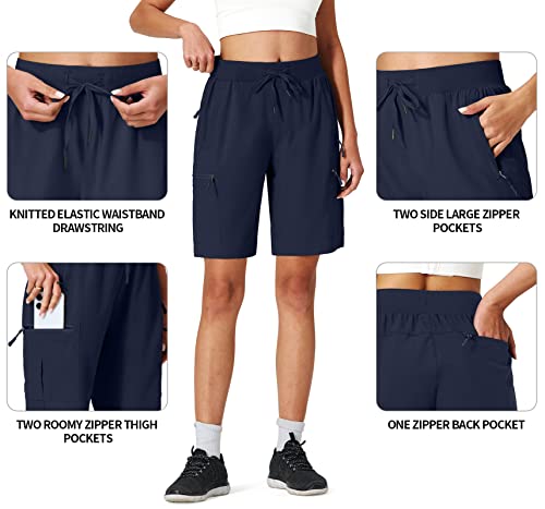 Ksmien Women's Hiking Cargo Shorts Quick Dry Lightweight Summer Shorts With Zipper Pockets For Travel Golf Camping Navy #TOP2