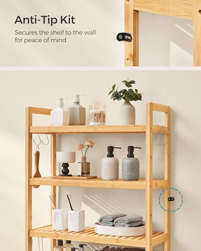 SONGMICS Over The Toilet Storage, 4-Tier Over Toilet Bathroom Organizer with Adjustable Shelves, 10.2 x 24.8 x 72.8 Inches, Space-Saving, Natural Beige UBTS041N01 - Thumbnail 7