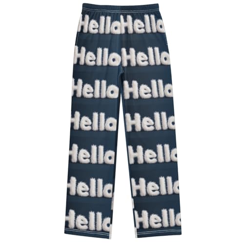 Boy's Pants Navy Blue Hello Jogger Pants Elastic Waist Long Bottoms Trousers with Pockets 6-14 Years