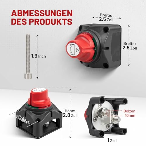 RED WOLF Batterie Trennschalter 275A Batterieschalter Haupttrennschalter 12V 24V 48V DC für Auto Boot Motorrad LKW Wohnmobil Traktor Batteriehauptschalter Ein/Aus Autobatterie Schalter Stromschalter