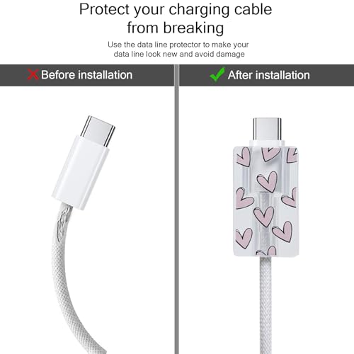 Protector de cable iPhone 20W transparente con corazones morados 6