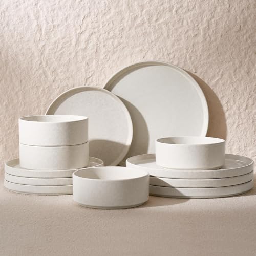 Richmount Nebula 12-Piece Dinnerware Set, Matte Beige White by Richmount - Used condition - CA$59.78