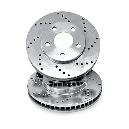For 2005-2007 Ford F-250 Super Duty, F-350 Super Duty R1 Concepts Front Silver Zinc Cross Drilled Brake Rotors