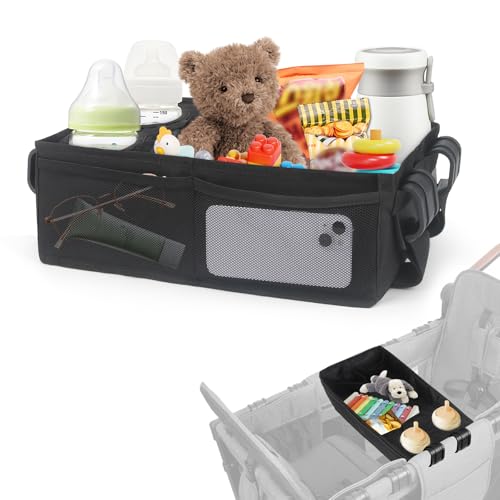Image of Wanyshapy W2 Stroller Snack Tray for Wonderfold Wagon W2, Stroller Cup Holder Toy Storage W2 Wagon Accessories with Side Mesh Pockets, Height Increase, Double Sided Snack Tray 15.4"×9.4“