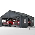 Bepatio 2 Car Carport, 20 x 20 Heavy Duty Metal Carport, All Weather Extra Large Car Port, Outdoor Portable Garage with Side-Opening Doors & Roll-Up Windows